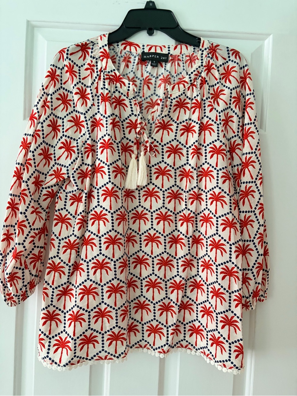 Harper Red Palm-Print Tunic Top